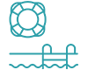 PNG image of swimming pool icon. blue lines show pool with ladder. pool ring hanging above.